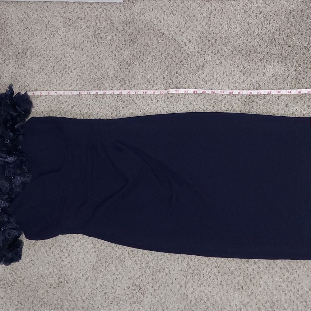 ⭐️SALE⭐️THIS WEEKEND⭐️ Xscape Navy Blue Off The Shoulder Dress With Flowers - Picture 5 of 8